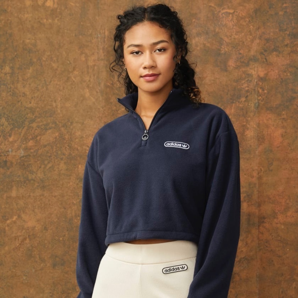 ADIDAS RETRO LUXURY 1/4 ZIP CROPPED SWEATER  Navy Women’s Medium